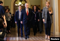 U.S. Senate Majority Leader Mitch McConnell (R-KY) leaves the Senate floor and walks back to his office after the failure of both competing Republican and Democratic proposals to end the partial government shutdown in back-to-back votes on Capitol Hill in Washington, Jan. 24 2019.