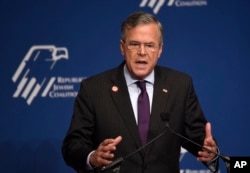 FILE - Republican presidential, former Florida Gov. Jeb Bush speaks at the Republican Jewish Coalition Presidential Forum in Washington, Dec. 3, 2015.