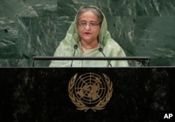Bangladesh's Prime Minister Sheikh Hasina addresses the 73rd session of the United Nations General Assembly, Sept. 27, 2018, at the U.N. headquarters.
