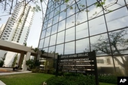A marquee of the Arango Orillac Building lists the Mossack Fonseca law firm in Panama City, April 3, 2016.