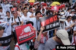 Many protesters called for Chief Executive Carrie Lam’s resignation on Sunday at a demonstration against extradition to China.