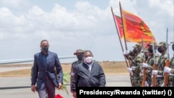 Paul Kagame, Presidente do Ruanda, e Felipe Nyusi, Presidente de Moçambique, em Cabo Delgado.
