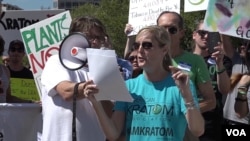 Susan Ash, founder of the American Kratom Association, speaks at a Washington rally she helped organize in support of keeping kratom legally available to the U.S. public, Sept. 13, 2016. (V. Gunawan/VOA)