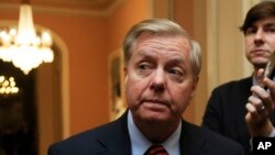FILE - Sen. Lindsey Graham, a South Carolina Republican, speaks to reporters on Capitol Hill in Washington, Jan. 8, 2019.