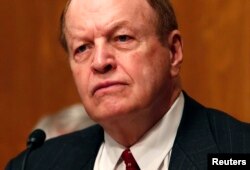 FILE - Senator Richard Shelby, R-Ala., speaks during a Senate Banking, Housing and Urban Affairs Committee hearing in Washington, Jan. 27, 2015.