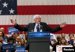 U.S. Democratic presidential candidate Bernie Sanders, shown campaigning in Akron, Ohio, March 14, 2016, has been criticized by some Democrats for his opposition to some gun laws, yet he touts his low NRA rating on the campaign trail.