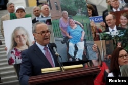 Senate Minority Leader Chuck Schumer, D-N.Y., speaks at a news conference about efforts to repeal the Affordable Care Act, outside the U.S. Capitol in Washington, June 27, 2017.