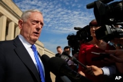 Secretary of Defense Jim Mattis, speaks to reporters at the Pentagon, July 27, 2018.