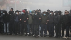 Demonstrators take part in a protest triggered by fuel price increase in Almaty, Kazakhstan, Jan. 5, 2022.
