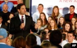 Republican president candidate Sen. Marco Rubio, speaks to supporters at the Guntersville Civic Center in Guntersville, Alabama, Dec. 1, 2015.