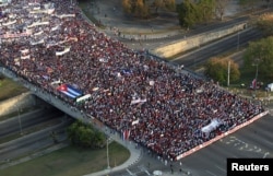 People march during the May Day rally in Havana, Cuba, May 1, 2018.