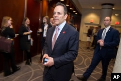 Kentucky Gov. Matt Bevin leaves a governors lunch during the National Governors Association Winter Meeting in Washington, Saturday, Feb. 25, 2017.