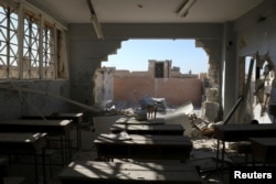 A damaged classroom is pictured after shelling in the rebel held town of Hass, south of Idlib province, Syria, Oct. 26, 2016.