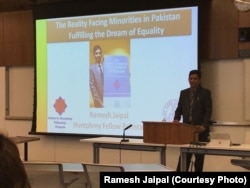 Ramesh Jaipal gives a presentation at the American University, where he studied law and human rights as a fellow in the prestigious Hubert Humphrey Fellowship program.