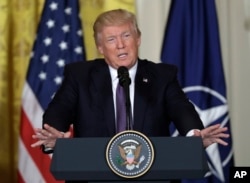 President Donald Trump speaks during a news conference the East Room of the White House in Washington, April 12, 2017
