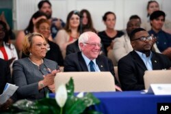 Sen. Bernie Sanders takes the stage ahead of a town hall with black lawmakers, April 18, 2019, in Spartanburg, S.C.