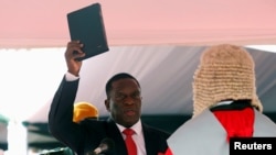 FILE: Emmerson Mnangagwa is sworn in as Zimbabwe's president in Harare