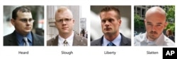 FILE - In these various file photos show Blackwater guards, from left, Dustin Heard, Paul Slough, Evan Liberty and Nicholas Slatten.