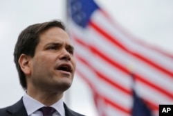 FILE - Sen. Marco Rubio, R-Fla, speaks at a rally, Feb. 21, 2016, in Franklin, Tenn.