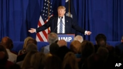 Republican presidential candidate Donald Trump speaks during a campaign stop in Kiawah Island, South Carolina, Feb. 18, 2016.