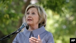 Democratic presidential candidate Hillary Clinton speaks during a news conference in Des Moines, Iowa, Aug. 15, 2015.