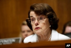 Sen. Dianne Feinstein, D-Calif., ranking member on the Senate Judiciary Committee, speaks on Capitol Hill in Washington, July 12, 2017, during the committee's confirmation hearing for FBI Director nominee Christopher Wray.