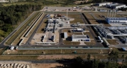 FILE - The two onshore pipe exits of the Baltic Sea pipeline Nord Stream 2 are pictured at the landfall facility in Lubmin, Germany, Sept. 10, 2020. Picture taken with a drone.