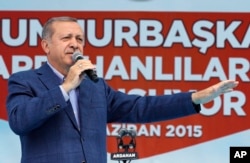 Turkey's President Recep Tayyip Erdogan addresses an election rally ahead of the upcoming general elections, in Ardahan, Turkey, June 6, 2015.