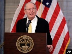 FILE - U.S. Sen. Lamar Alexander, R-Tenn., speaks Dec. 17, 2018, in Nashville, Tenn.
