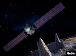 This artist illustration depicts NASA's Psyche spacecraft, which will conduct a direct exploration of an asteroid thought to be a stripped planetary core. (NASA/JPL-Caltech)