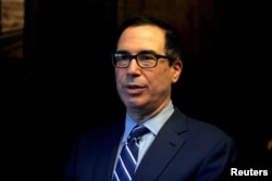 U.S. Treasury Secretary Steven Mnuchin speaks during his interview with Reuters in Jerusalem, Oct. 21, 2018.
