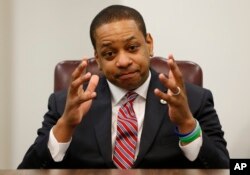 Virginia Lt. Gov. Justin Fairfax speaks during an interview in his office at the Capitol in Richmond, Virginia, Feb. 2, 2019.