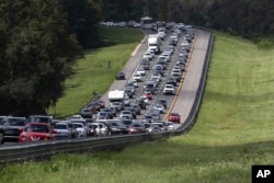Evacuation traffic is seen on I-75 N, near Brooksville, Florida, in advance of Hurricane Irma, Sept, 9, 2017.
