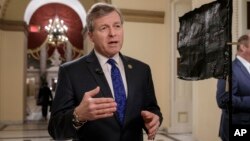 Rep. Charlie Dent, R-Pa., a key moderate in the health care bill debate, explains why he would be voting "no" on the Obamacare replacement, March 23, 2017, on Capitol Hill in Washington.