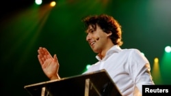 Dutch Green Party ( Groen Links) leader Jesse Klaver speaks during a meeting for the 2017 Dutch election in the AFAS theater in Amsterdam, Netherlands, March 9, 2017.