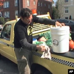 Jeremy Brosowsky provides clients with a specially converted bucket that has a compostable liner. He picks up food scraps weekly for an $8 fee.