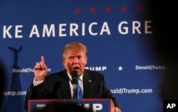 Republican presidential candidate Donald Trump gestures while speaking at a town hall meeting at Atkinson Country Club in Atkinson, N.H., Oct. 26, 2015.
