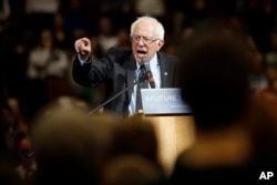 Democratic presidential candidate Sen. Bernie Sanders of Vermont speaks during a campaign stop at Ohio State University in Columbus, Ohio, March 13, 2016.