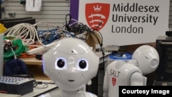 Pepper is shown at Middlesex University in London, England, where a team of engineers and computer scientists is developing the AI that powers the robot. (Middlesex University)