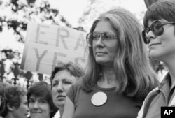 Gloria Steinem of the National Organization for Women attends an Equal Right Amendment rally outside the White House in this July 4, 1981 file photo.