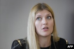 FILE - International Campaign to Abolish Nuclear Weapons Executive Director Beatrice Fihn attends a news conference on nuclear disarmament at the U.N. office in Geneva, May 12, 2016.