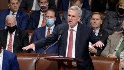 In this image from House Television, House Minority Leader Kevin McCarthy speaks on the House floor during debate on the Democrats' expansive social and environment bill at the US Capitol, Nov. 18, 2021