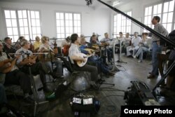 The El Gusto orchestra during filming in France. (Courtesy Quidam Production El Gusto)