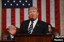 U.S. President Donald J. Trump delivers his first address to a joint session of Congress from the floor of the House of Representatives in Washington, D.C., Feb. 28, 2017.