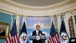U.S. Secretary of State John Kerry makes statements on Syria at the State Department, Washington, Aug. 30, 2013.