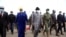 Former Nigerian President Goodluck Jonathan (C) walks at the International Airport in Bamako upon his arrival Aug. 22, 2020, as part of international efforts to restore order in Mali after a military coup. 