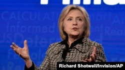 Hillary Clinton participates in the Hulu "Hillary" panel during the Winter 2020 Television Critics Association Press Tour in Pasadena, California, Jan. 17, 2020. 