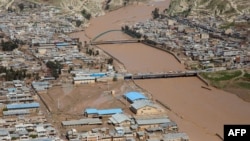 A general view of the flooded city of Poldokhtar in the Lorestan province, April 2, 2019. Officials have ordered mass evacuations in neighboring Khuzestan as extensive rainfall reaches the oil-rich southwestern province.