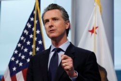 In this April 9, 2020 photo, Gov. Gavin Newsom gives his coronavirus update.