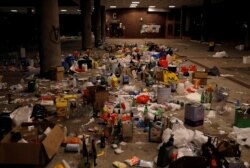 A view of the area where protesters crafted Molotov cocktails inside Hong Kong Polytechnic University (PolyU) campus, in Hong Kong, China, Nov. 19, 2019.